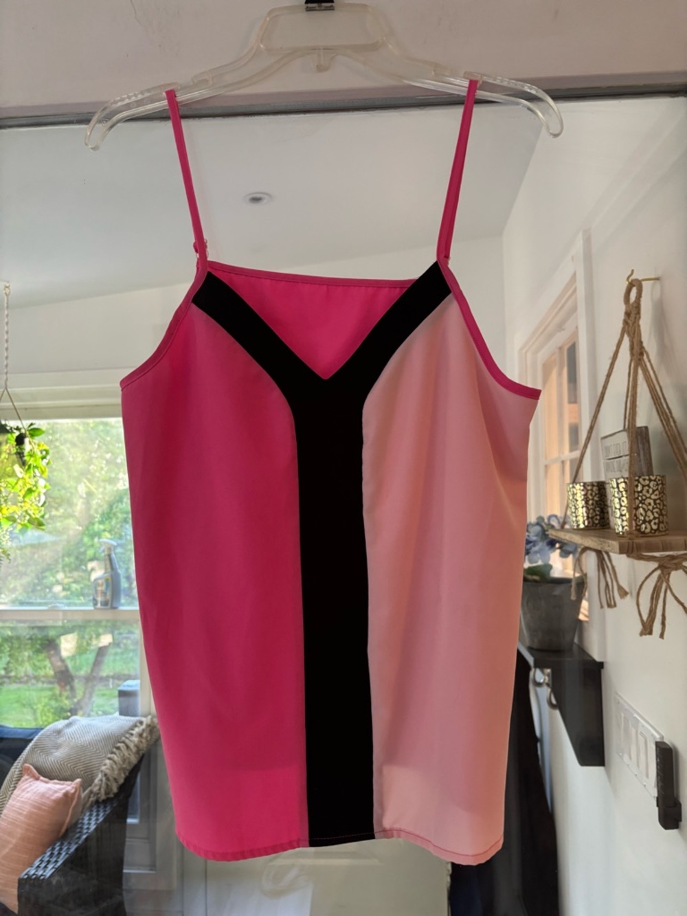 Women's Colorblock Pink & Light Pink Spaghetti Strap Camisole